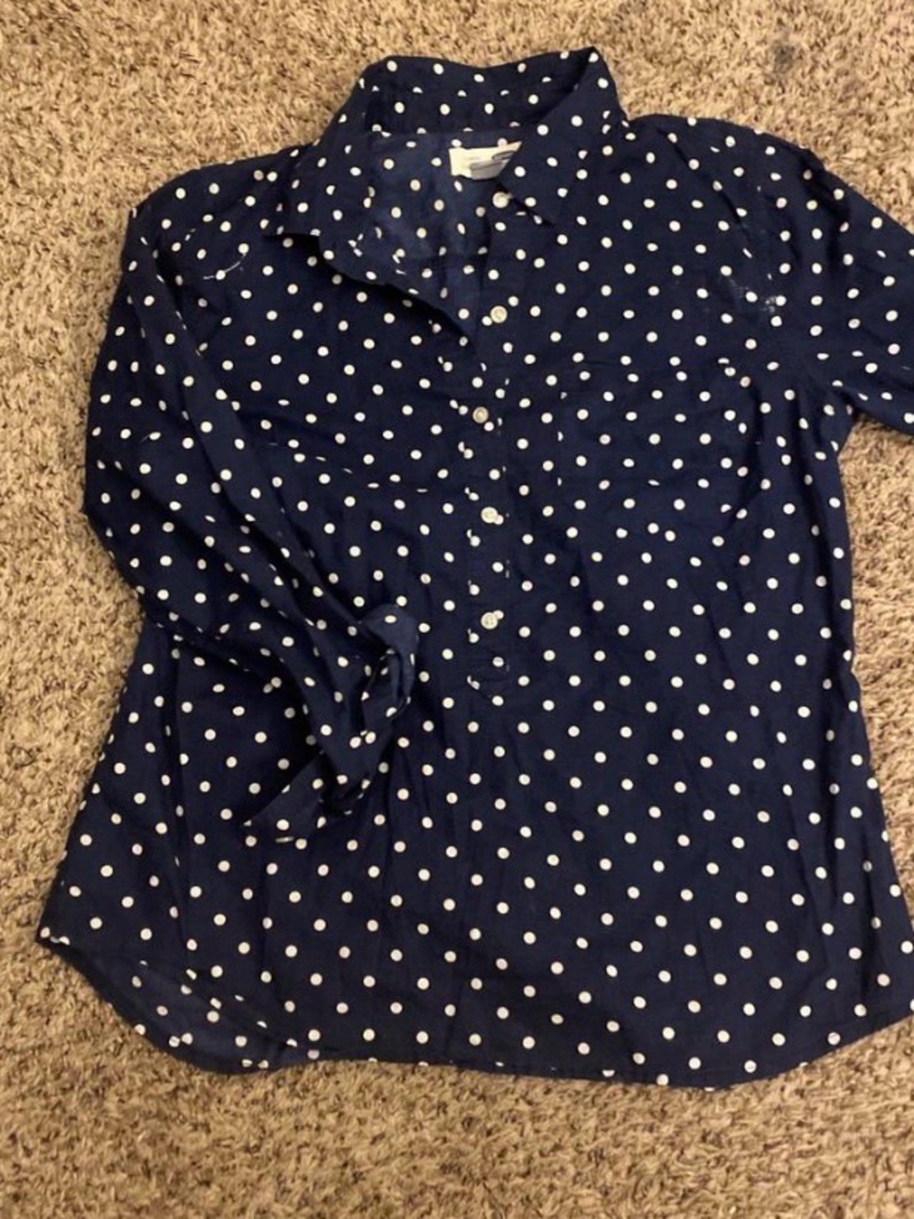 Old Navy Navy and White Polka Dot Button-Up Top